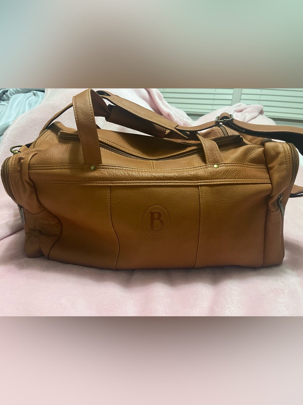 Leather Tote Bag in Tan with Embossed 'B'